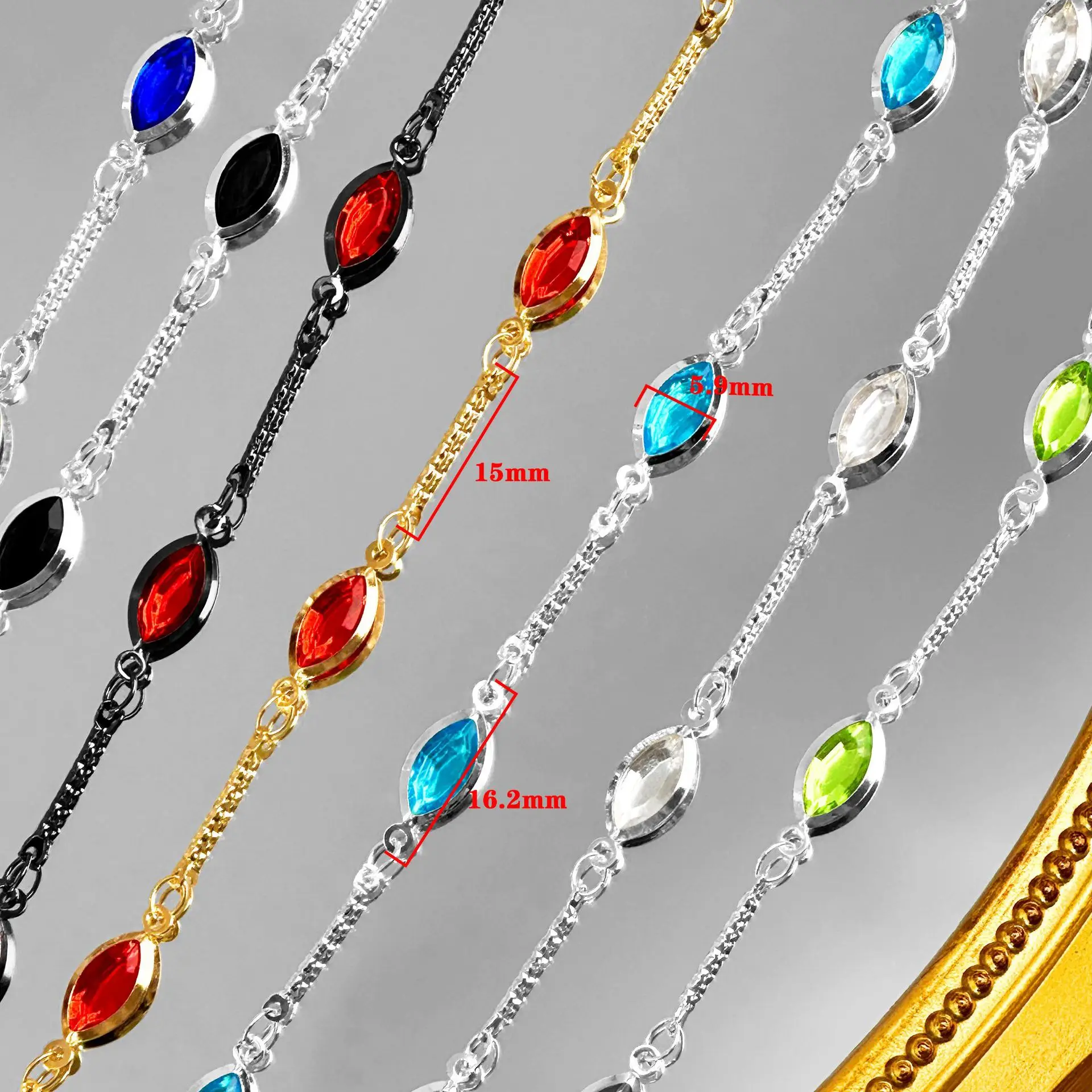 0.5/1/2M Colorful Gemstone Crystal Beaded Chain Glass Bead Copper Chain DIY Necklace Bracelet Costumes Jewelry Making Material