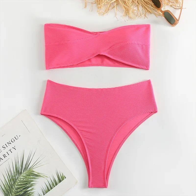 sexy effen bandeau bikini sets biquini hoge taille badpak string badpak badmode biquini conjunto de bikini tankini beachwear