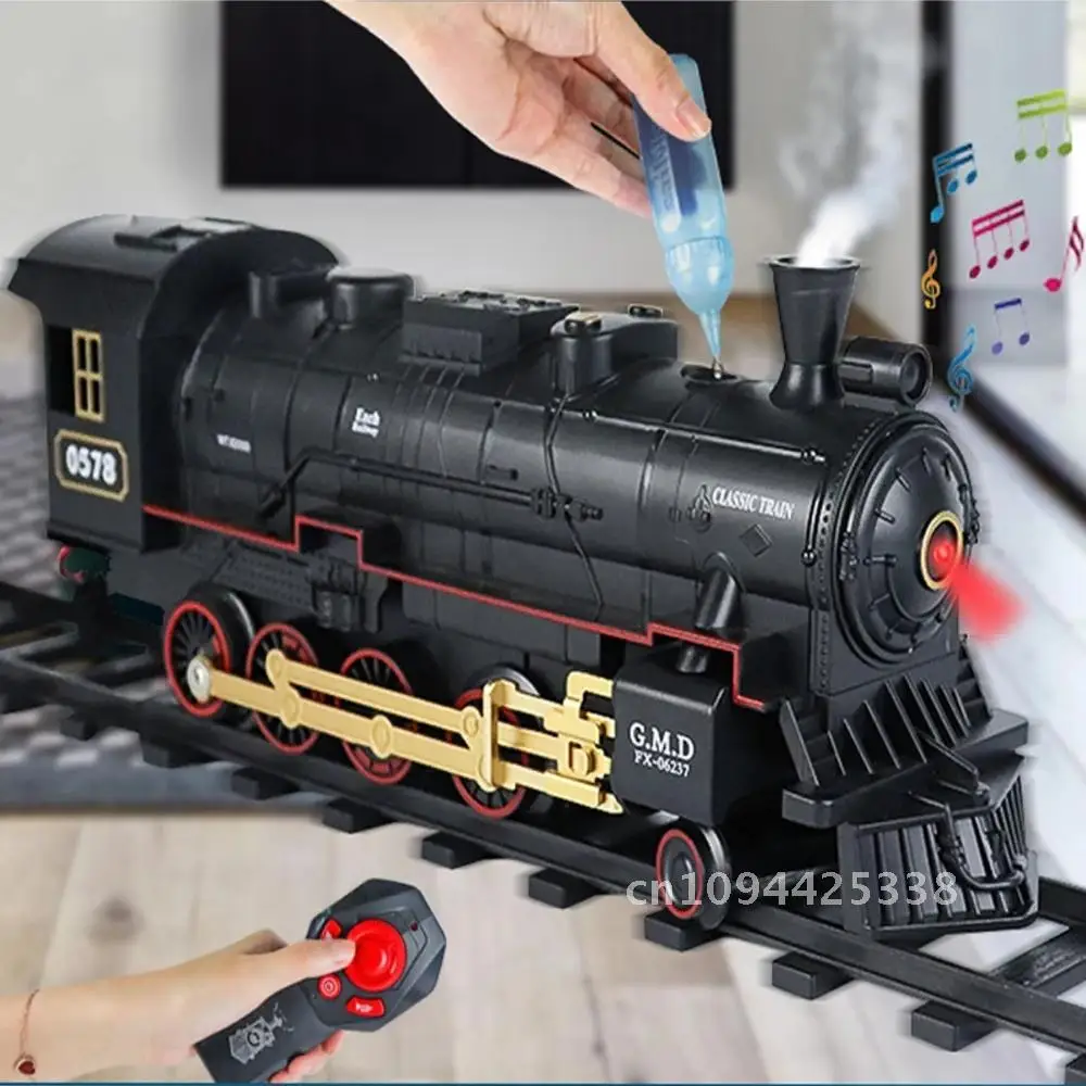 RC Train Toys Remote Control Retro Steam Electric Stepless Speed Simulation Train Control Remote Smoking Train Children's Toys