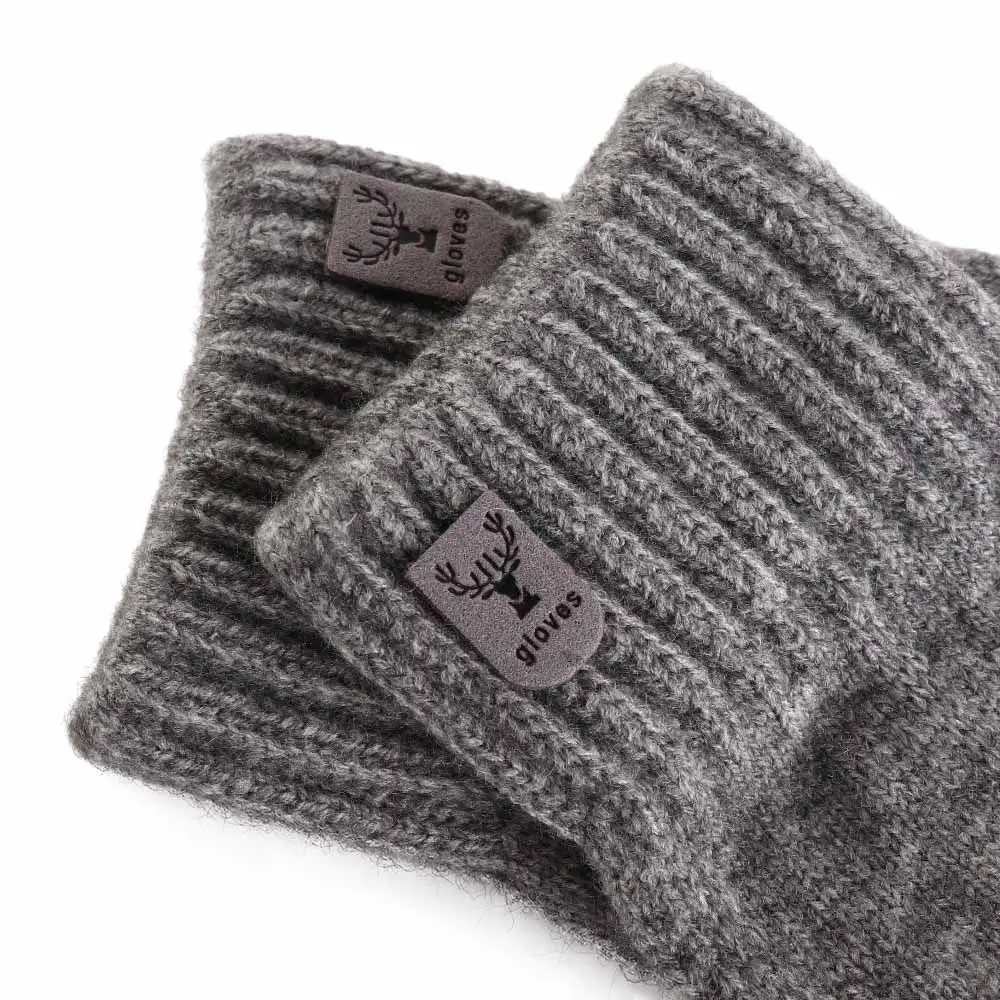 

Soft Wool Men Knitted Gloves Solid Color Thickened Knitted Woolen Gloves Warm Nonslip Full Finger Gloves Autumn