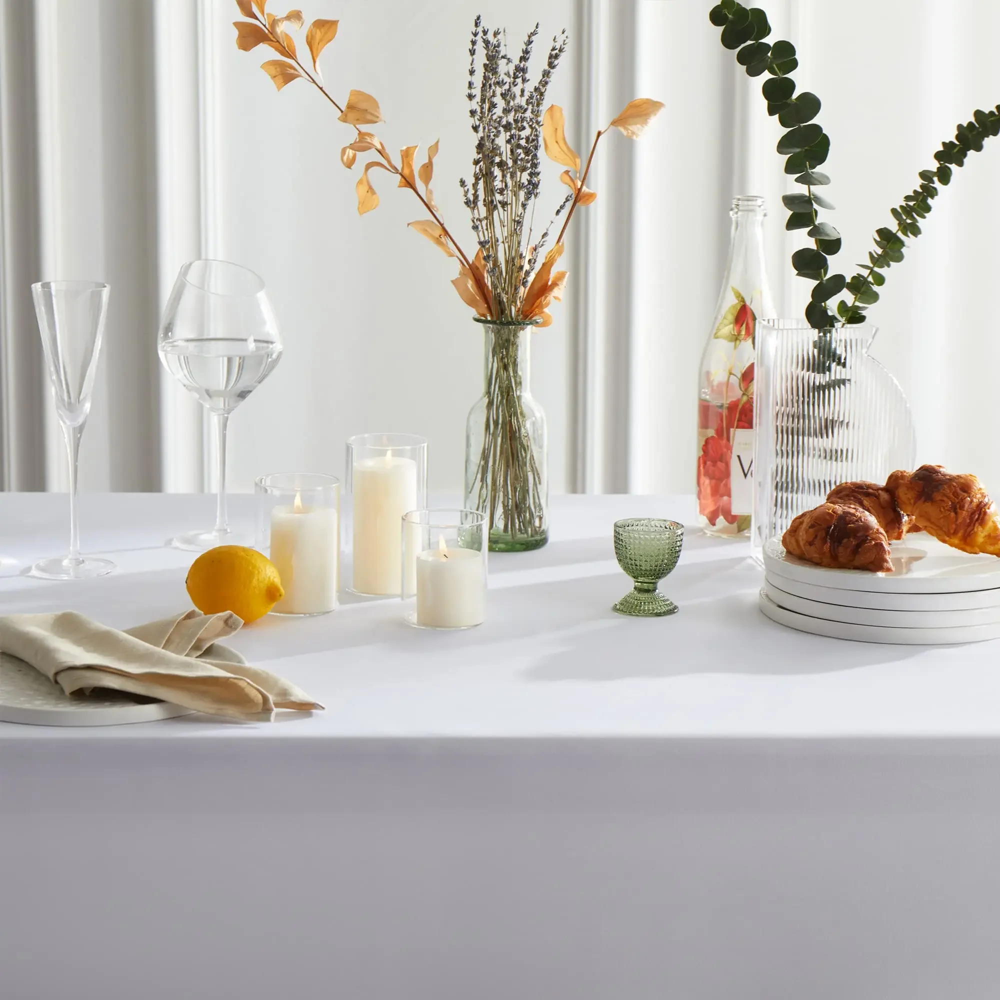 6/10/12 Pack White Polyester Tablecloth, 60x102 Inch for 6ft Rectangular Tables, Wrinkle & Stain Resistant Washable Table Cover, Ideal for Dining, Wedding, Buffet, Camping and Party Events