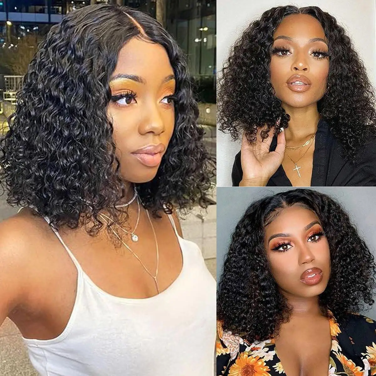 13x4 Short Curly Bob Human Hair Wigs Kinky Curly Lace Front Wigs 10-16 Inch Peruvian Remy Hair Wig for Women 150 Density