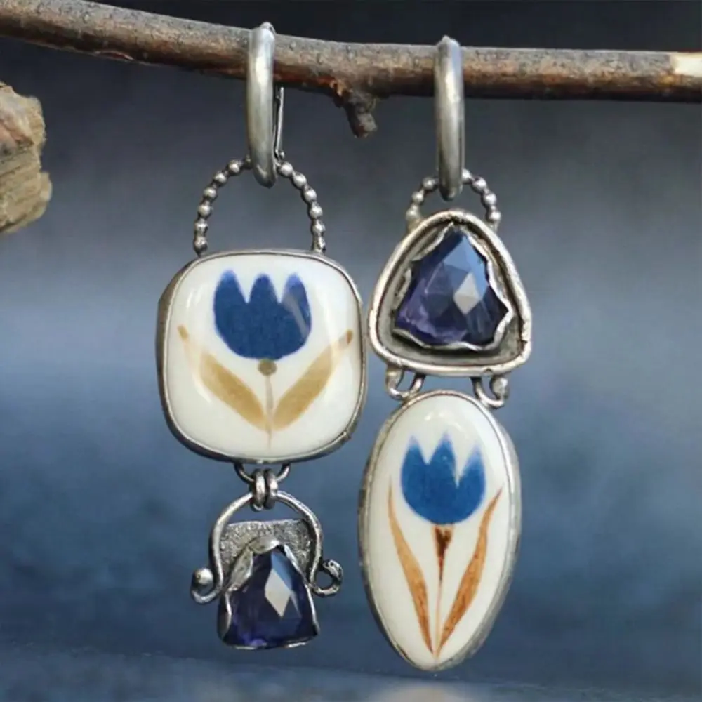 Pendientes colgantes geométricos con diamantes de imitación Vintage, joyería de regalo a la moda, pendientes colgantes con diamantes de imitación, pendientes elegantes de flores para mujer