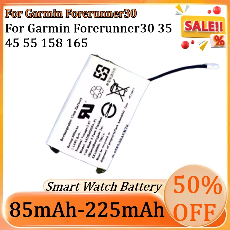 

New High-Quality 85mAh-225mAh Smart Watch Battery for Garmin Forerunner30 35 45 55 158 165 Accessories & Parts