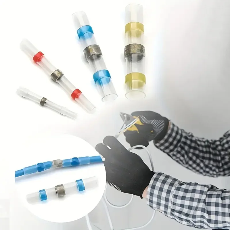 100PCS Heat Shrinkable Solder Sleeves Thickening Solder Ring Shrinkable Tube, Wire Crimp Butt Terminals Connectors  for Cable