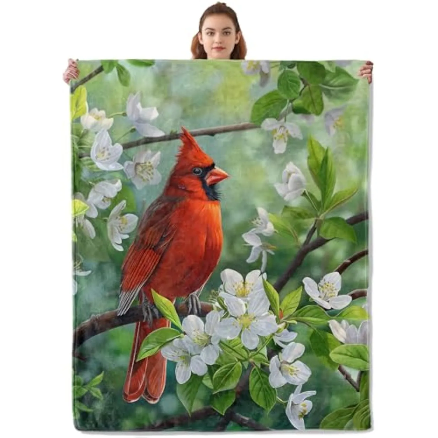 Lovely Cardinal Flowers Blanket Lightweight Soft Cozy Flannel Plush Throw Blanket for Travel Sofa Bedroom Office