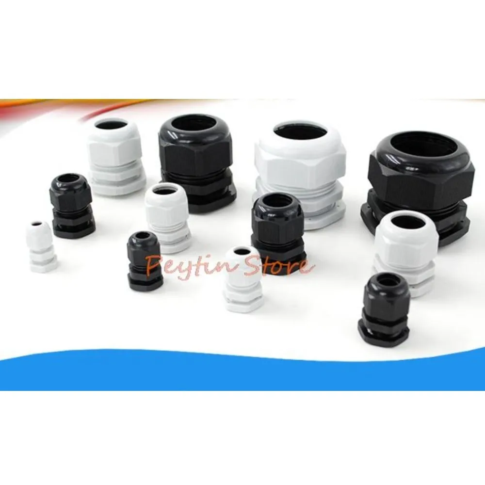 100-pecas-pg7-9-11-135-16-19-21-24-25-29-36-42-48-63-conector-de-cabo-de-nylon-plastico-branco-e-preto-a-prova-d'Agua