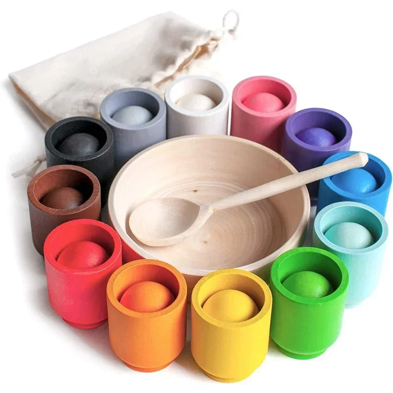Jouet en bois Montessori pour bébé, balle arc-en-ciel, jeu assorti, couleur cognitif, jouets d'apprentissage pour l'éducation précoce pour enfants