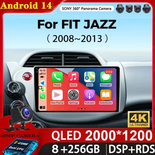 Android 14 Radio estéreo para coche Multimedia inalámbrico Carplay Android Auto para HONDA FIT JAZZ 2008 2009 2010 2011 2012 2013 AUto BT 4G