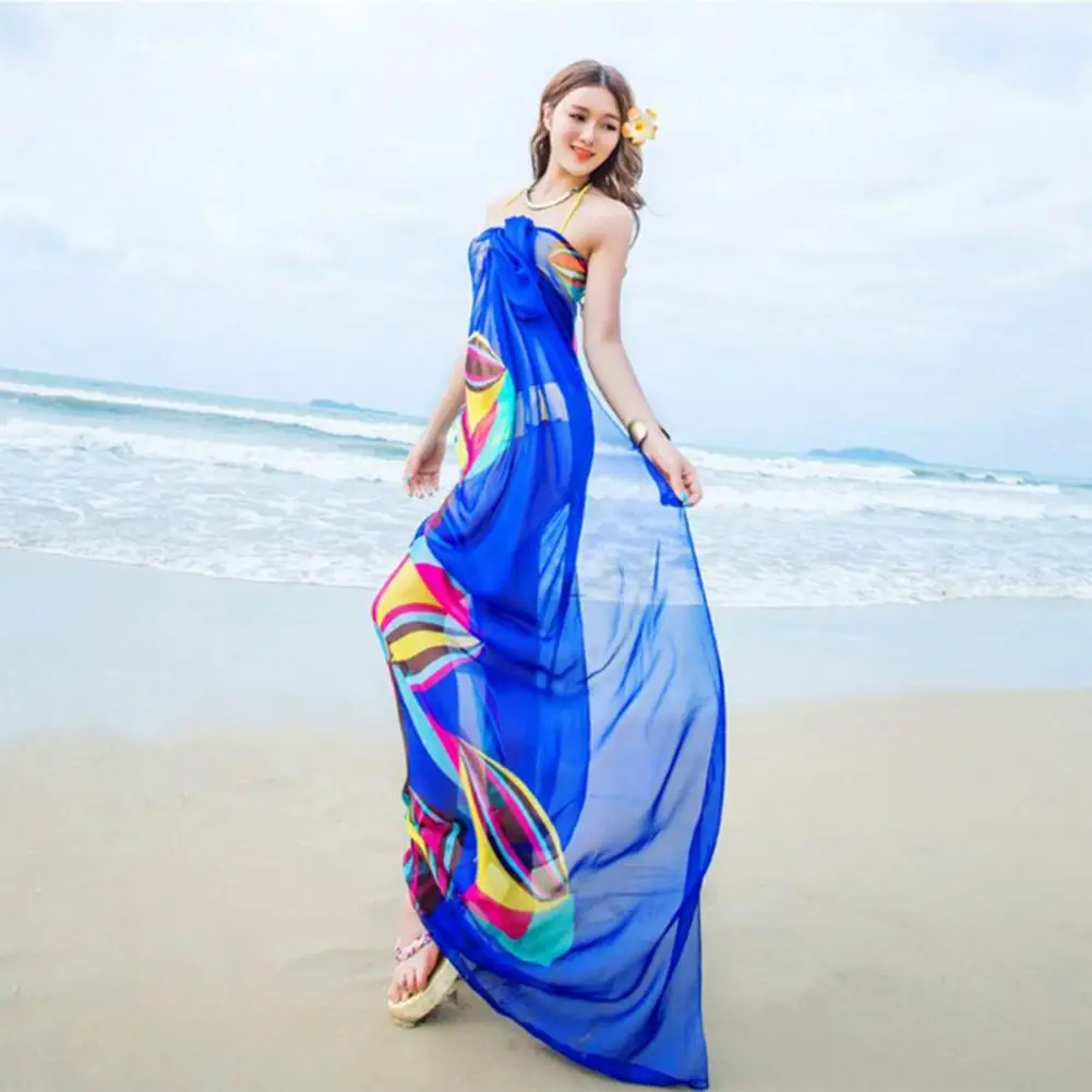 Scarf Women Beach Sarongs Cover Up Summer Chiffon Scarves Geometrical Design Towel Ladies Summer Beachwear Chiffon Gauze Scarf