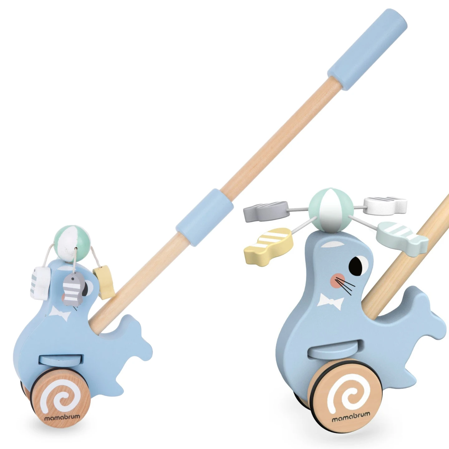 Mamabrum houten duw-speelgoed, zeeschildpad, loopwagen voor baby's, Montessori educatief speelgoed voor kinderen vanaf 18 maanden, houten duw-speelgoed, bevordert de ontwikkeling, fijne motoriek,