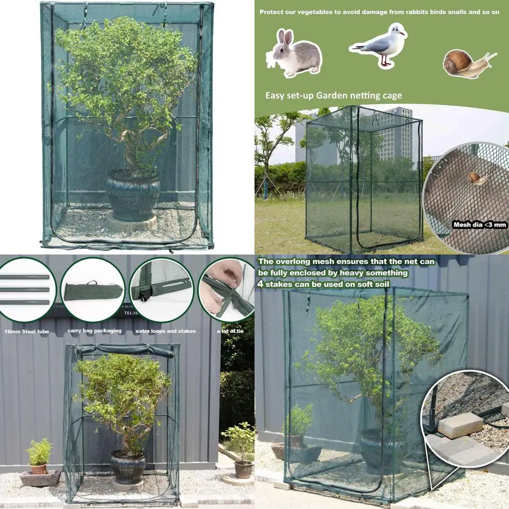 

Сетка для растений 4x4 фута (1,2x1,2 м) для защиты урожая, борьбы с вредителями и садоводства, с 4 колышками