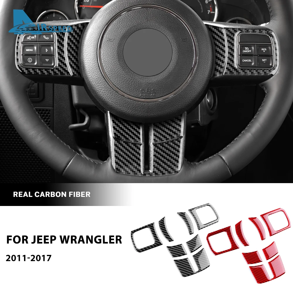 Real Soft Carbon Fiber Sticker For Jeep Wrangler JK JKU 2011 2012 2013 2014 2015 2016 2017 Car Steering Wheel Button Panel