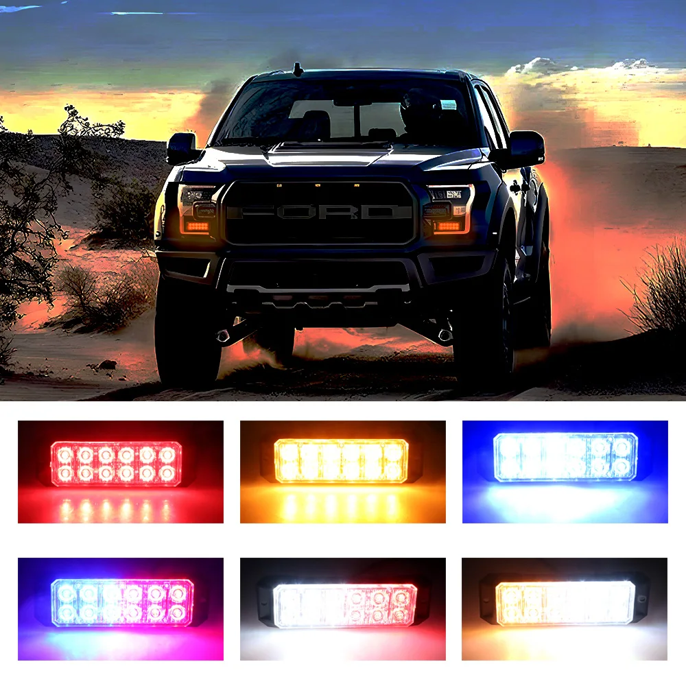 4PCS 12LED Strobe Warning Light Strobe Grille Flashing Lightbar for Emergency Universal Car Amber Beacon Traffic Light 12-24V