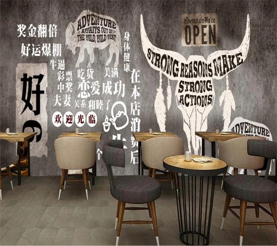 Custom wallpaper 3D mural cement wall hand-painted Western restaurant steak buffet barbecue TV background wall papers home decor