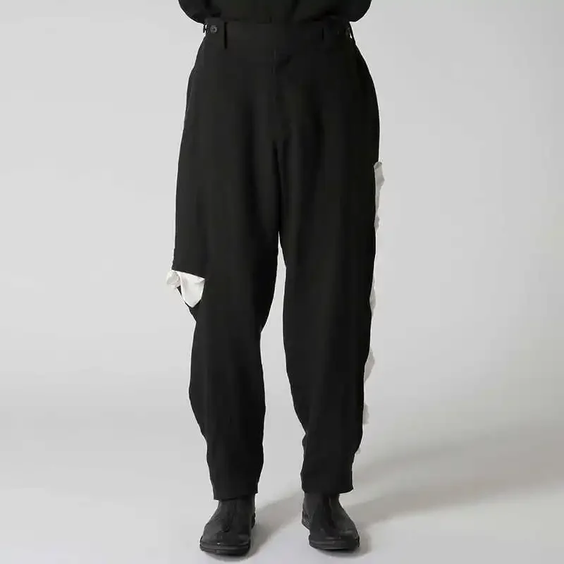 

YOJI OOAK оригинальный темный дизайн, белые льняные повседневные брюки, асимметричные свободные брюки