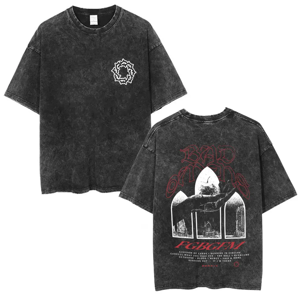 Camisetas con gráficos de la gira europea para hombre y mujer, camiseta informal de gran tamaño con banda de Rock Vintage lavada, Bad Omens Do You Feel Love 2025