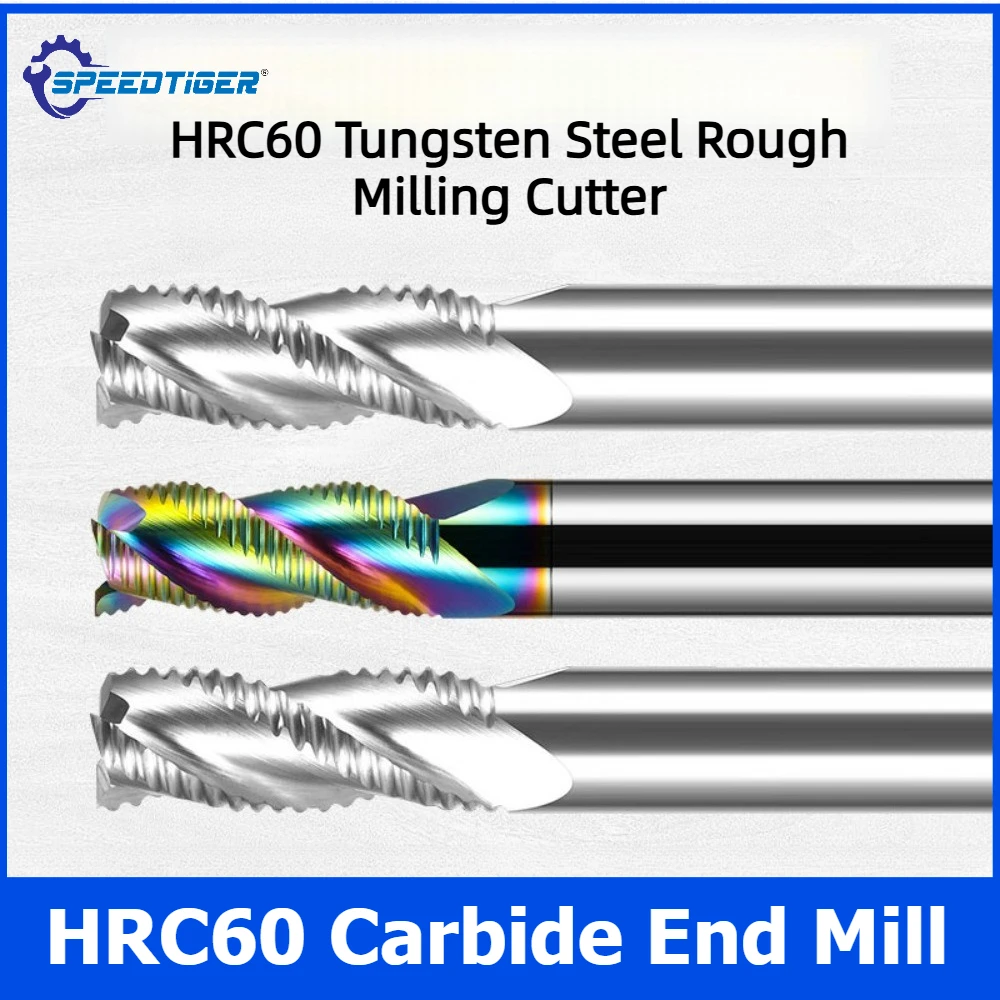 SPEEDTIGER Solid Carbide Roughing End Mills CNC Machining 3 Teeth Dia 4 5 6 8-20mm DLC Coating for Aluminum Acrylic Wood Copper