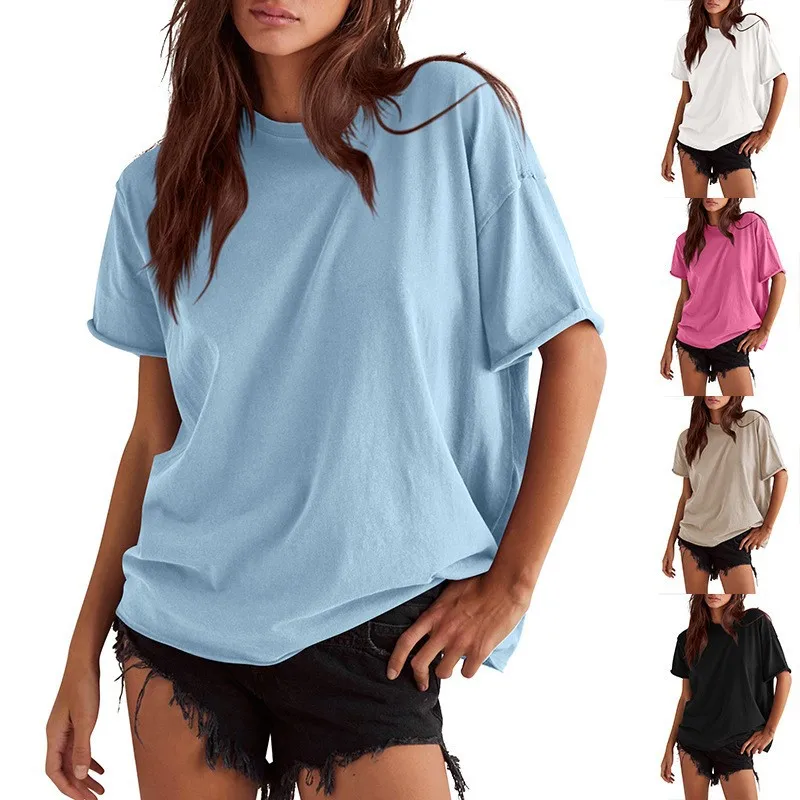 

Women's 2025 TK Summer Loose Casual All Cotton Solid Color Round Neck Short Sleeve Hairy T-shirt