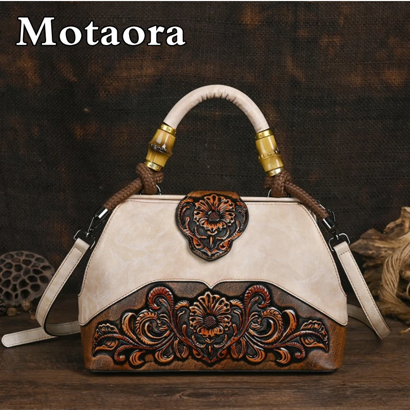 MOTAORA Handmade Luxury Handbags For Women Leather Shoulder Bags 2024 New Vintage Carved Ladies Hand Bags Designer Luxury Bag