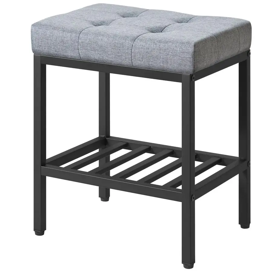 Rectangular Makeup Stool with Adjustable Feet and Storage Space, Footrest Chair, Linen Seat Vanity Stool, MultiUse as Small Side