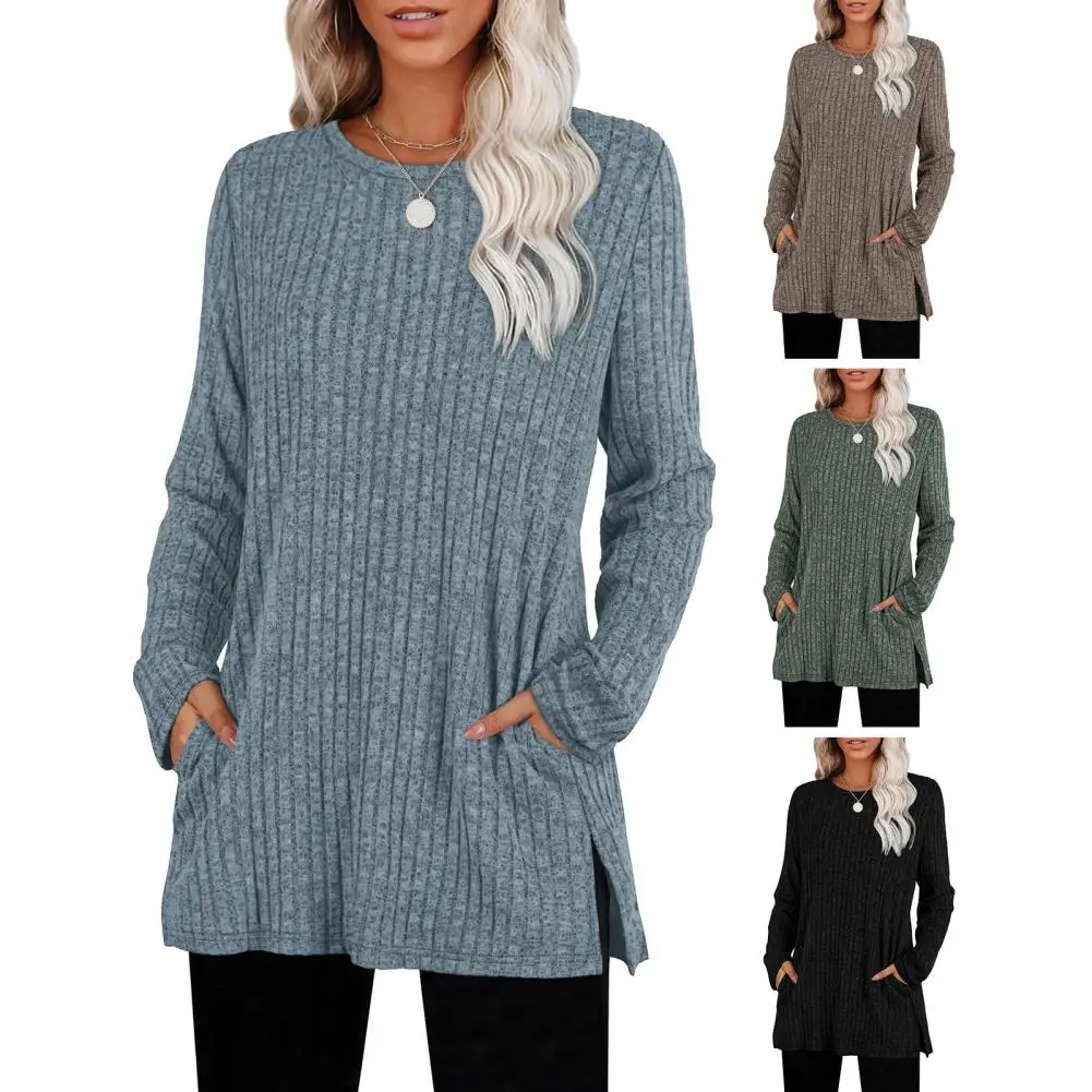 

Spring and Autumn Women's Long Sleeve T-Vertical Vertical Stripe Fashion O-neck Top Casual Basic Versatile Tees ﻿Striped Blouse