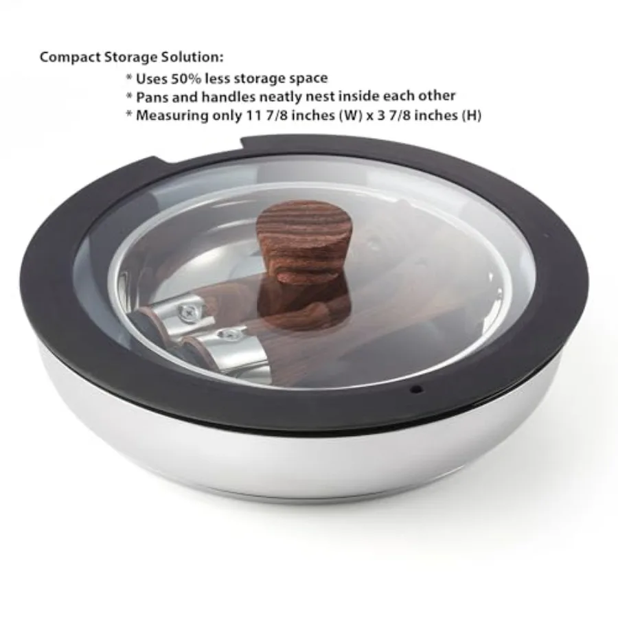 مجموعة مقلاة ذكية مكونة من 8 قطع من Pro Series، مقابض قابلة للإزالة، موفرة للمساحة للمطابخ، RVs والتخييم متوافقة مع الكهرباء والغاز والحث #4