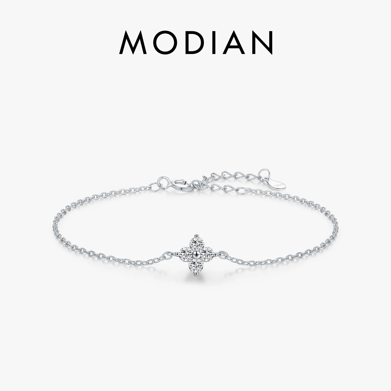 MODIAN Armband aus 925er-Sterlingsilber, stapelbar, vierblättriges Kleeblatt, CZ, für weiß vergoldete Gliederkette, Damen-Party, edler Schmuck