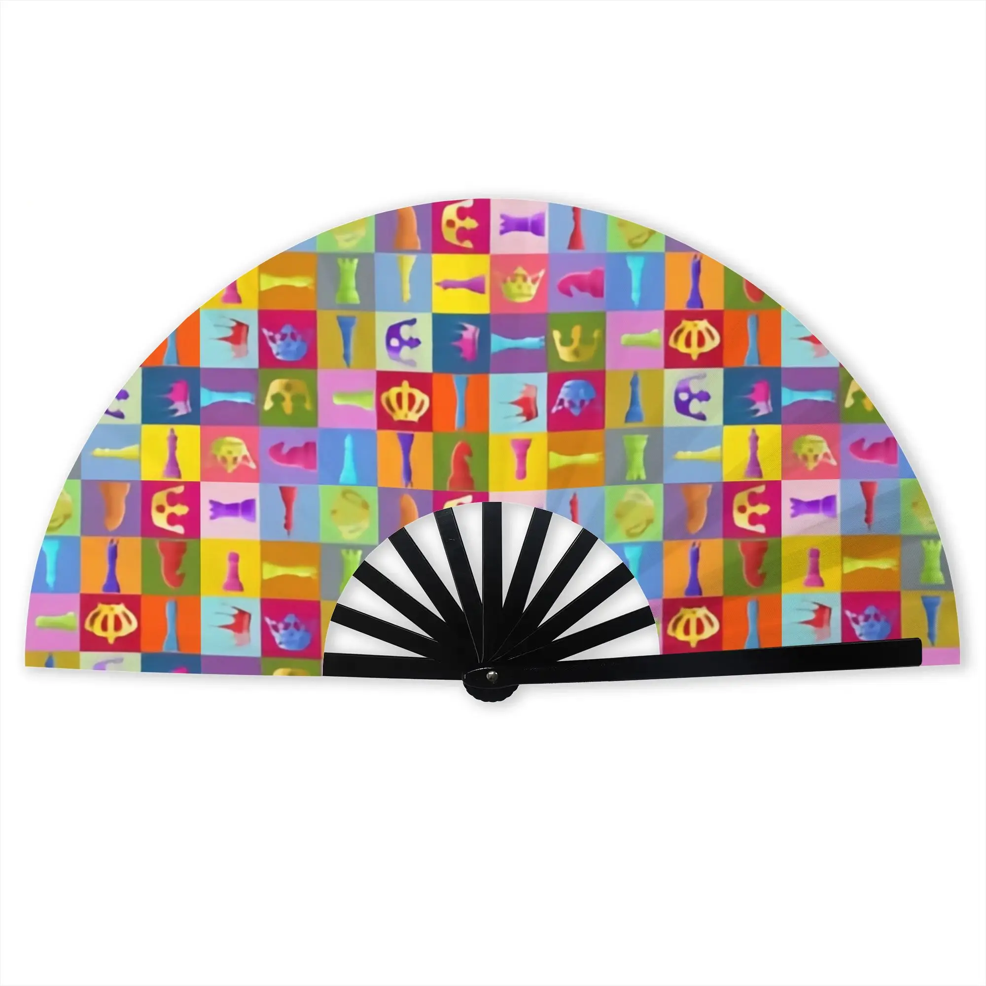 Chess Lover   Stylish Hand Fan  Men Chessboard Game Printed Polyester Fan Vintage For Wedding Party Gift