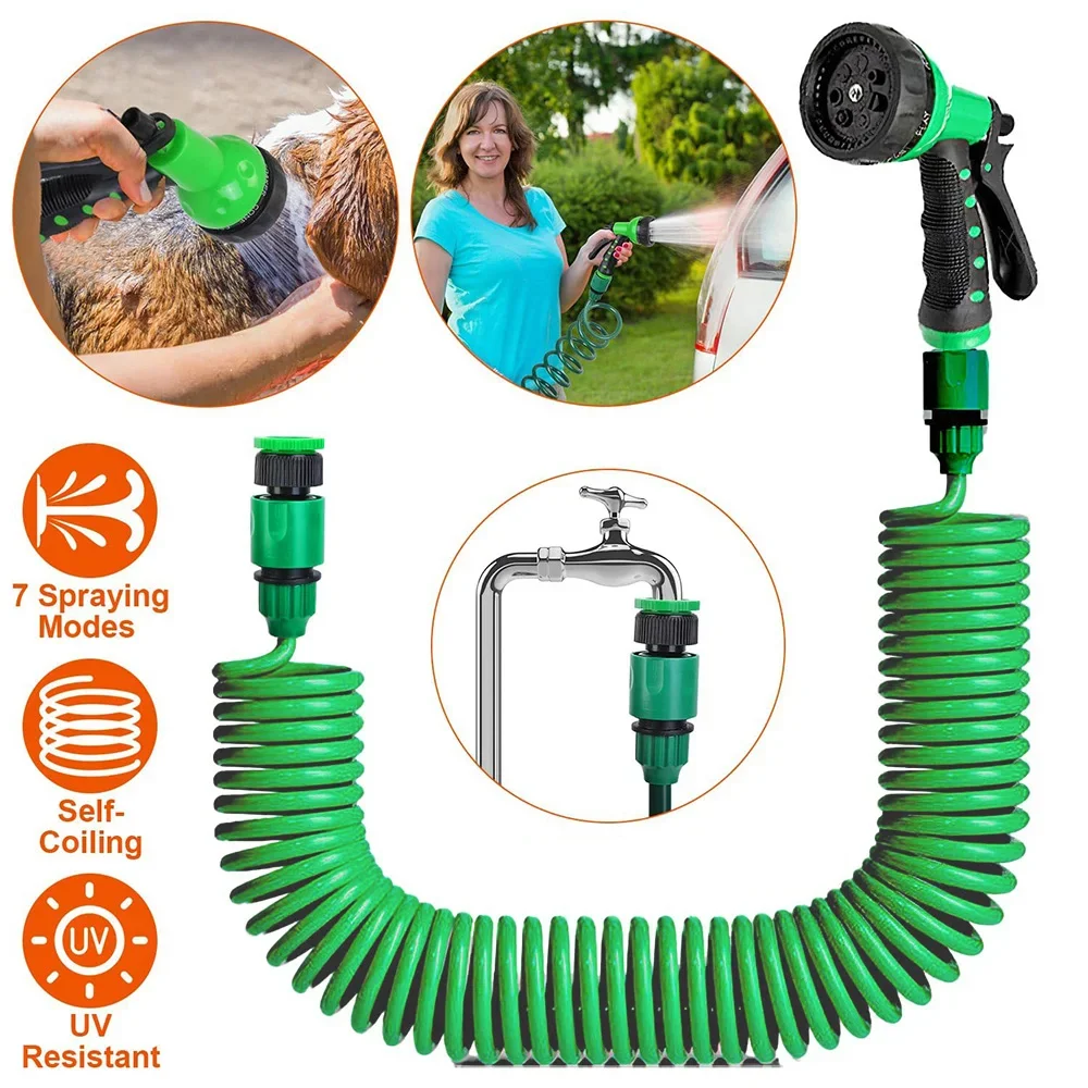 Garden Irrigation Water Hose Car Cleaning Spring Pipe Plastic Hose Sprinkler Garden Hose with 8 Patterned Nozzles