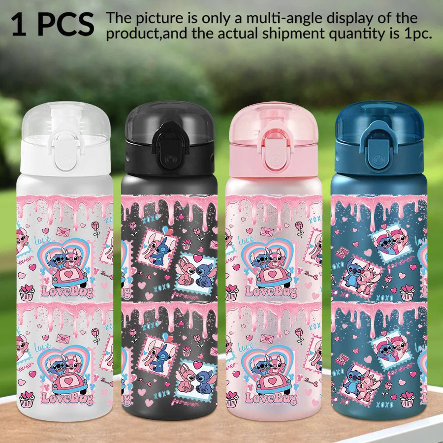 

1 шт., пластиковая бутылка для воды Disney Stitch Love Pattern, 26 унций, спортивная чашка для воды на открытом воздухе, подарок на день рождения/позад в школу