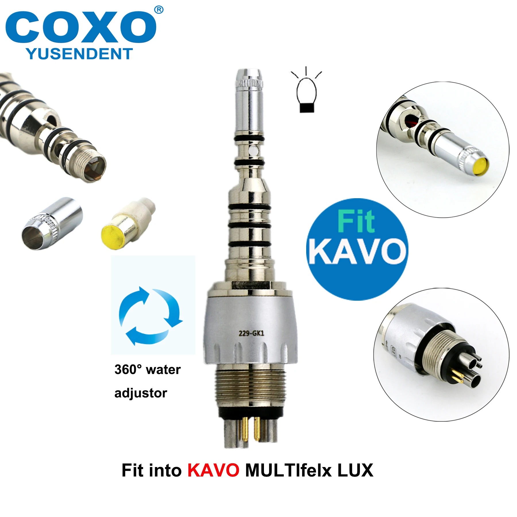 COXO 360° Water Adjustor Dental Quick Coupler Coupling Adaptor Fit KAVO Multiflex LUX Fiber Optic High Speed Turbine