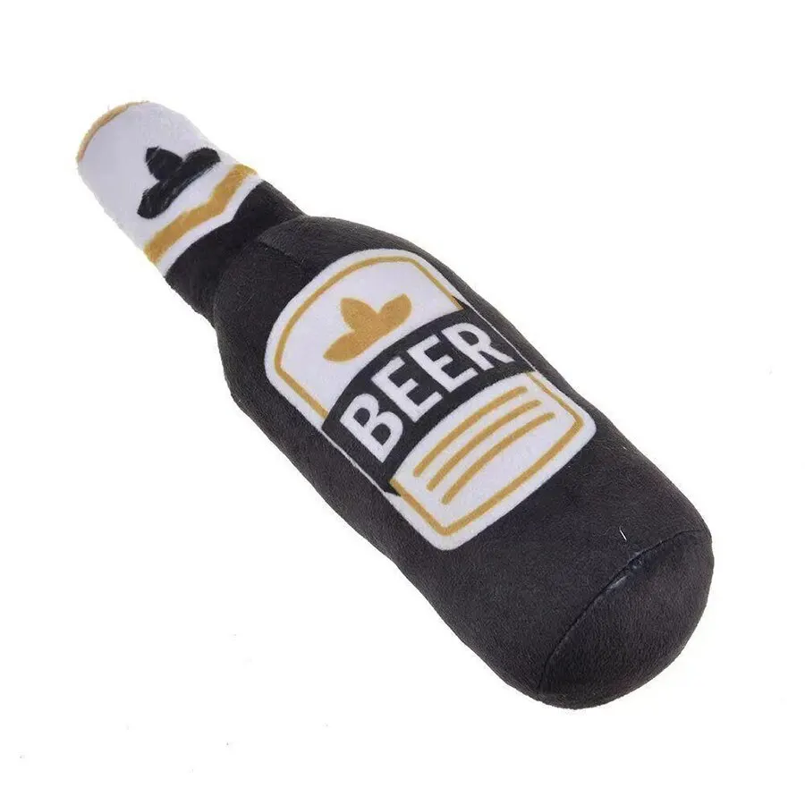 Printed Pattern Plush Filling Vodka Whiskey Bottle Squeaking Sound Pet Dog Toy