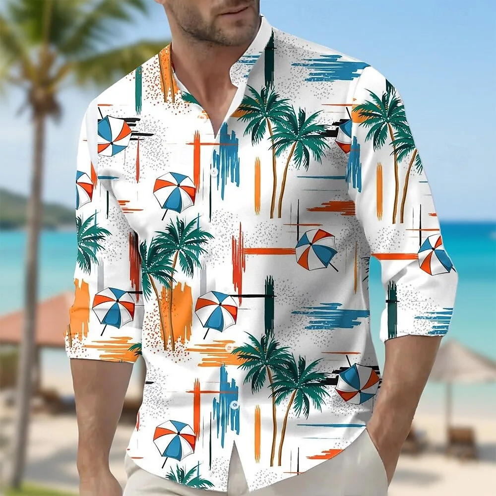 

Гавайская пляжная рубашка с 3D полосками и принтом кокосовой пальмы, мужской повседневный топ с длинными рукавами, мужской топ в стиле отпуска