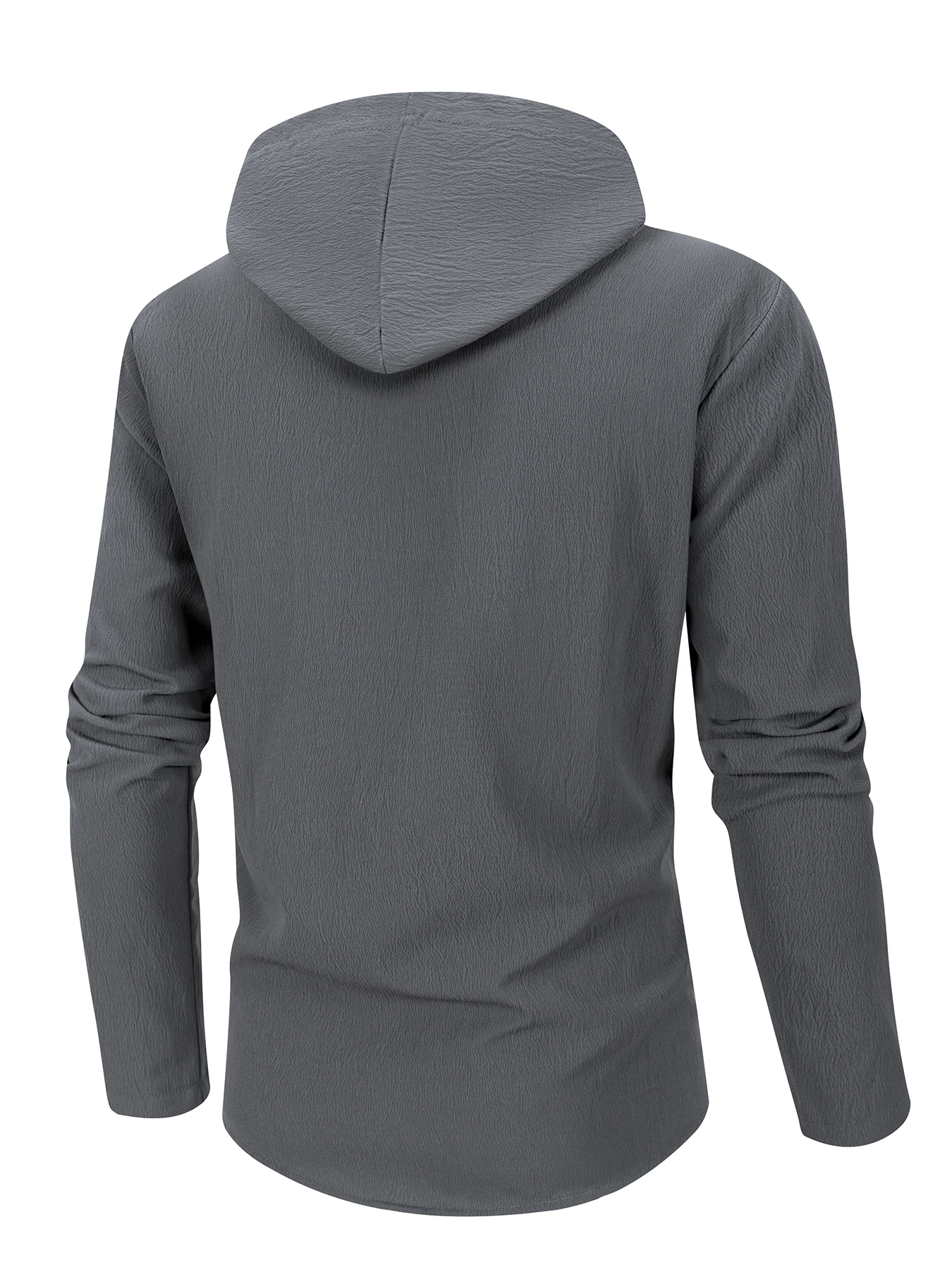 Men's Wrinkled Textured Hooded Button Down Shirt Lightweight Long Sleeve Casual Daily Work Full-length Top