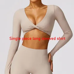 Camisas de Manga Longa Yoga, Tops de Colheita, Low Cut Bra, Camisas Integradas, Camisa Gym, Treino, Ginásio Top, Inserir Almofadas, Slim Fit, Esportes, Sexy