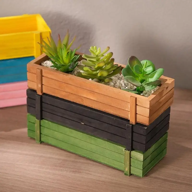 Sustainable Natural Wood Flower Pot With Airflows Holes Ideal For Cacti Herbs Easy To Move Home Garden Office Decoration
