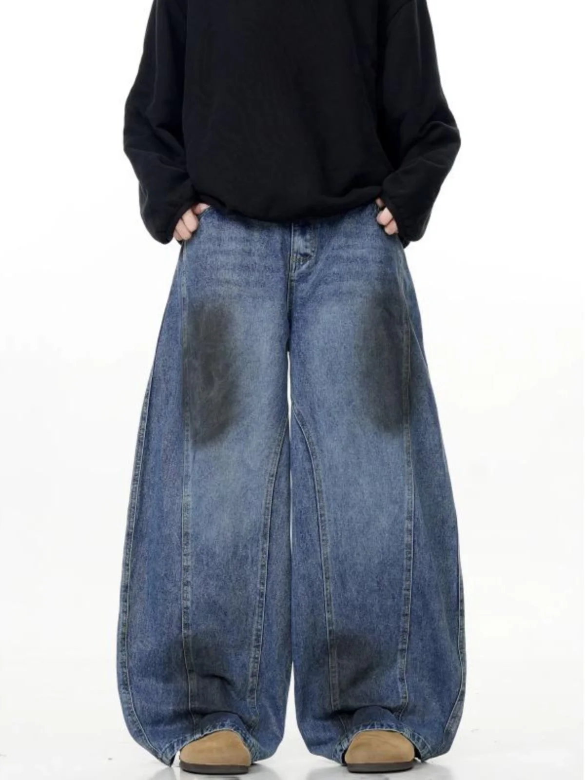 

American Style Graffiti Dirty Wind Knife Jeans Men's Trendy Brand Deconstructed Washed Loose Wide Leg Pants Long Pants