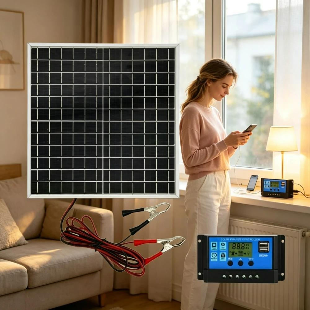 12W Monocrystalline Portable Solar Panel Kit Aluminum Frame 12V Solar Charge Controller Outdoor Solar Power Kit for RV Camping