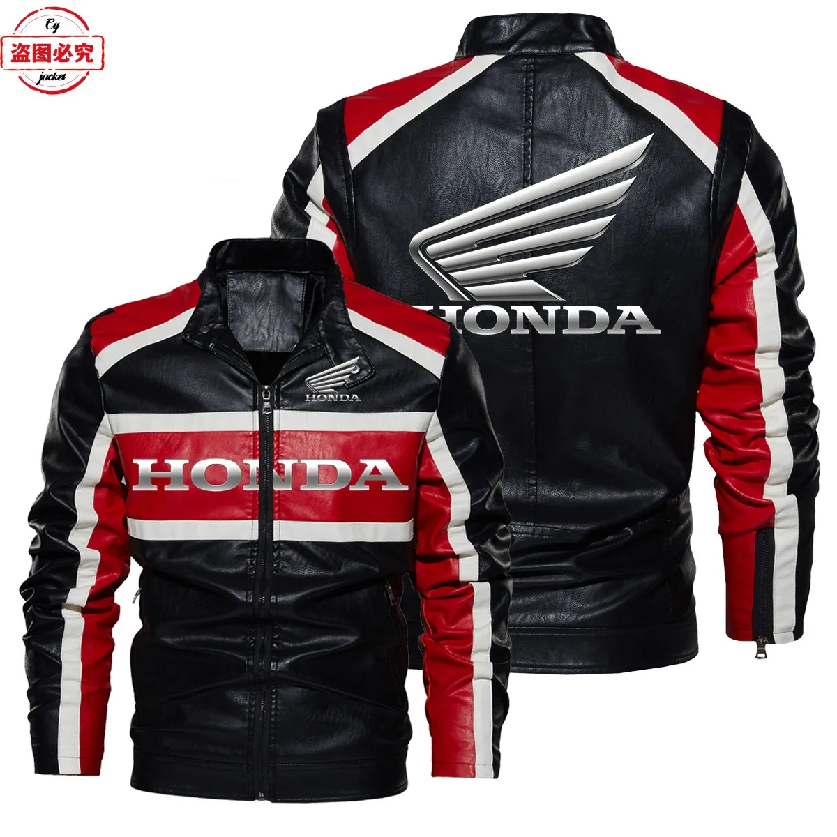 

Honda Motorcycle Wings LOGO Cycling Suit Washed Pu Leather Jacket Spring and Autumn Men's Honda Contrasting Leather Jacket