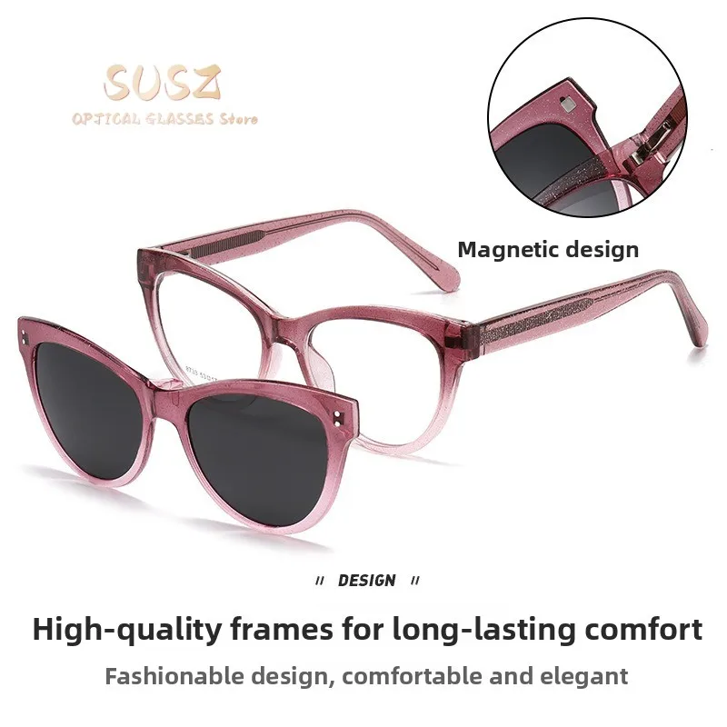 SUSZ Fashion Polarized Myopia Magnet Clip On Prescription Sunglasses Women Oval Driving Progressive UV Protection Eyeglasses
