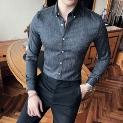 2024 New High Quality Striped Shirts British Style Long Sleeve Slim Casual Shirts Luxury Men Business Social Party Dress Shirt