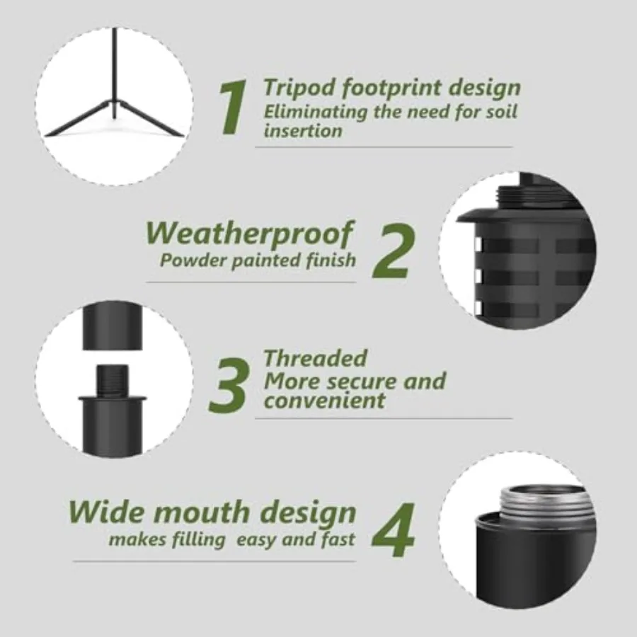 6 Pack Garden Torch with Tripod Footprint, 55 Inch Outdoor Metal Torch Garden Décor, Upgraded Home Citronella Torches, Metal Li
