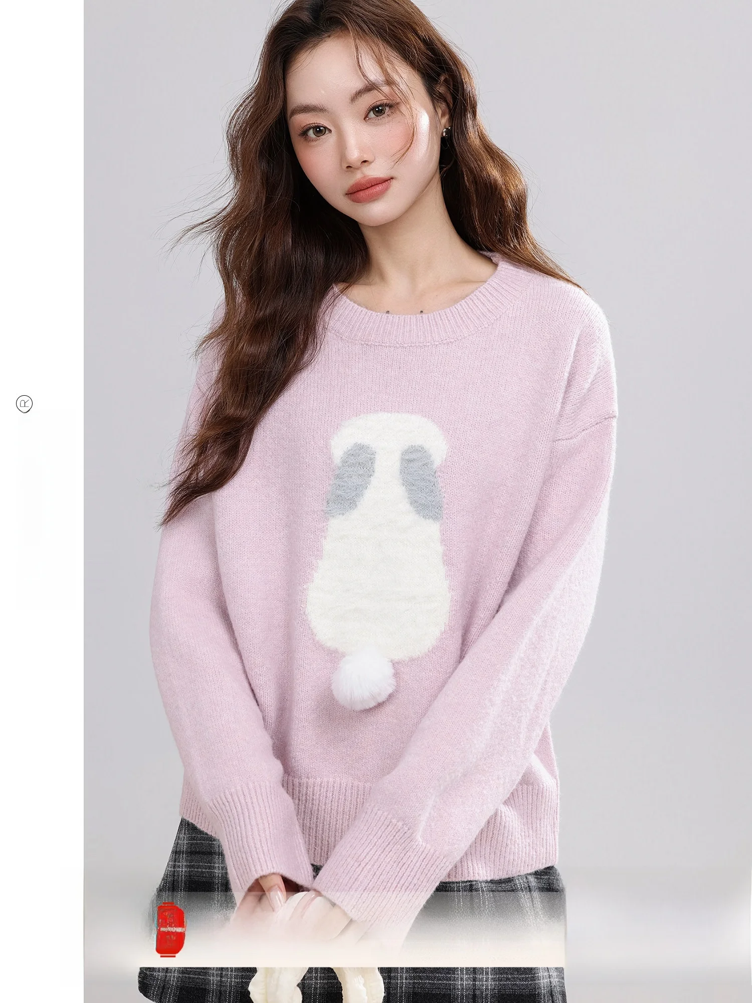 

Soft Cozy round Ne Loose Women's Sweater Knitted Winter New Sle Cute Rabbit Pattern Commute Sle Pure E-commerce Item