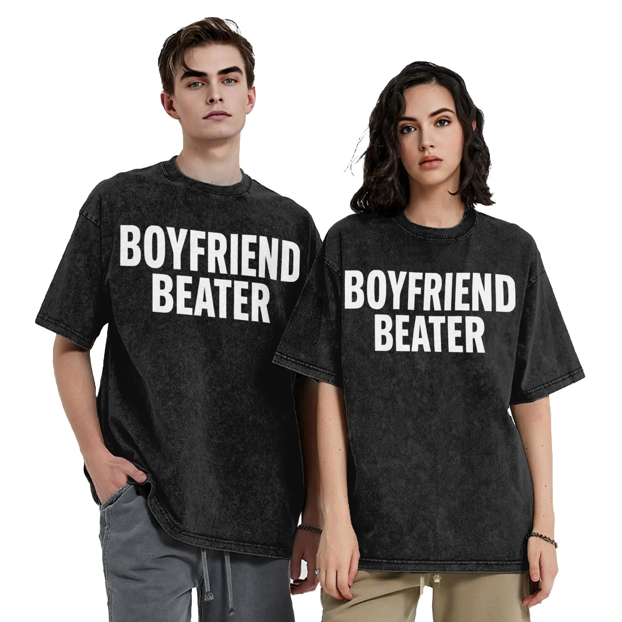 Boyfriend Beater  Edgy Irony Phrase Washed T Shirt Pure Cotton Novelty T-Shirt Crew Neck  Tee Shirt Short Sleeve Clothes Printed