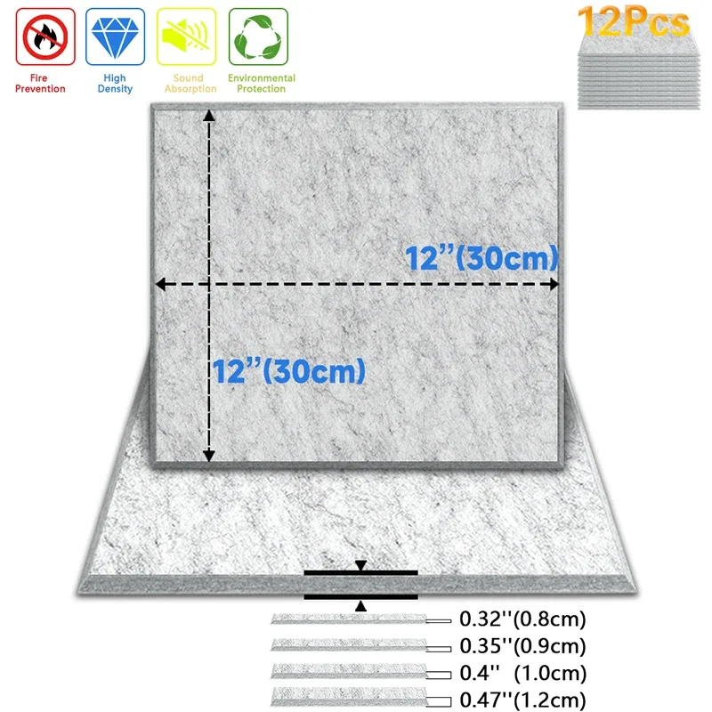 Environmental Soundproofing Panel, Acoustic Insulation, Door Seal Strip for Studio, Sound Absorbing Panel, 12 Pcs