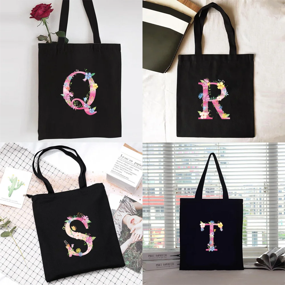 

Shopping Bag Women Handbag Shoulder Bag Ladies Shopper Canvas Bag Reusable Commute Large Capacity School Tote Bag Pink Print
