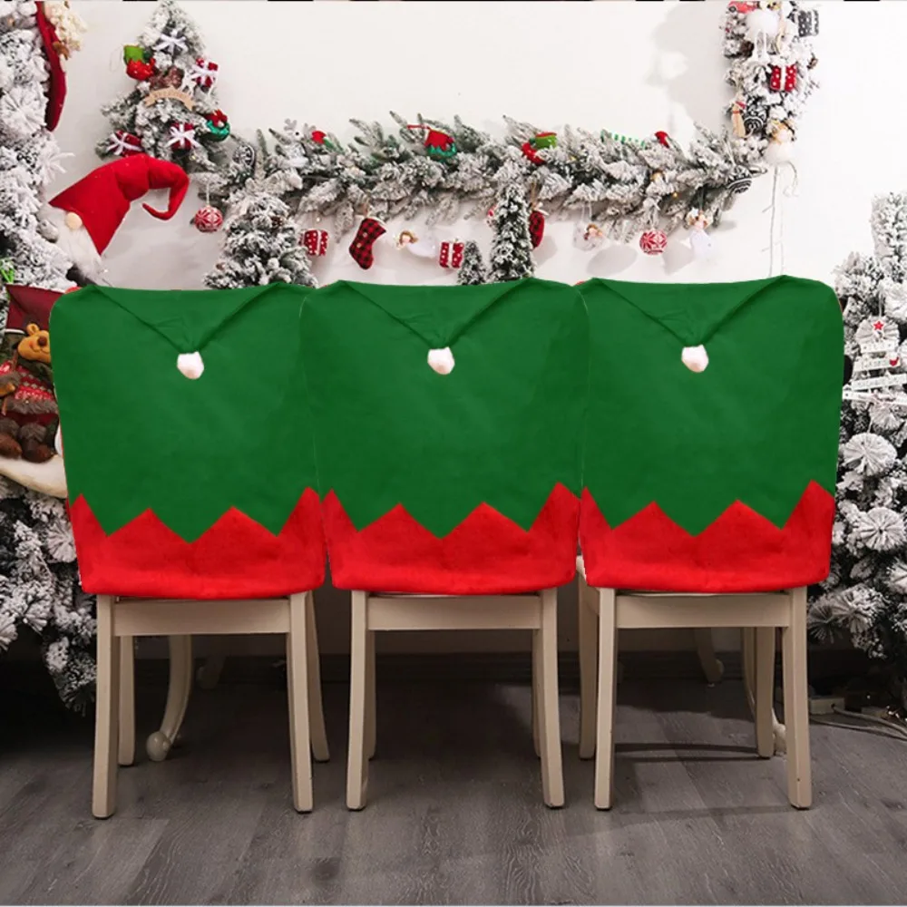 Simple Cartoon Christmas Chair Cover Cloth Santa Claus Xmas Dinner Chair Seat Cover Cute Snowman Christmas Table Decor Festive