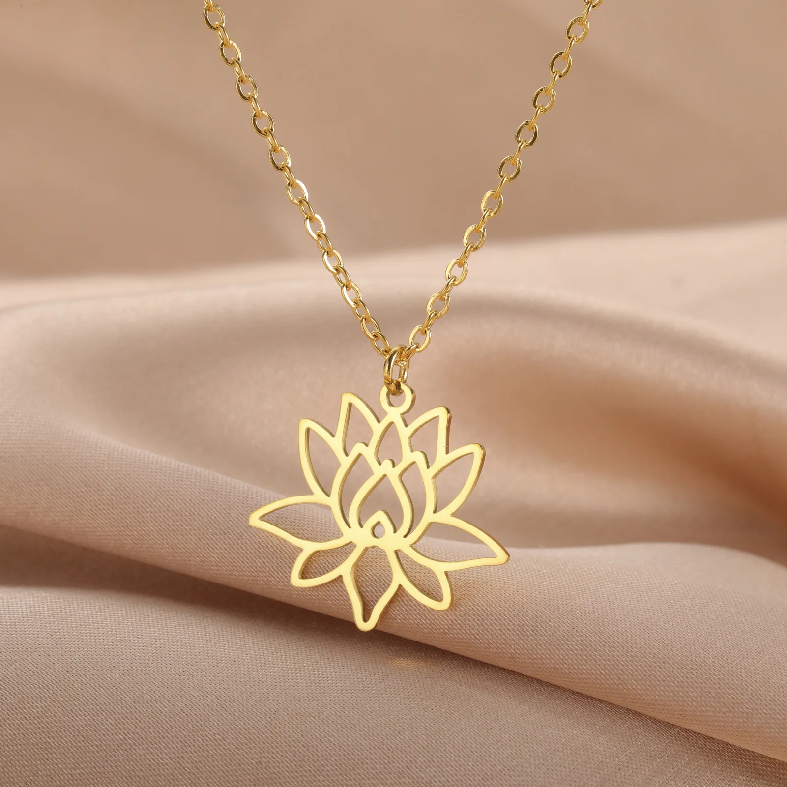 الفولاذ المقاوم للصدأ لوتس قلادة زهرة المختنق قلادة قلادة المجوهرات #1