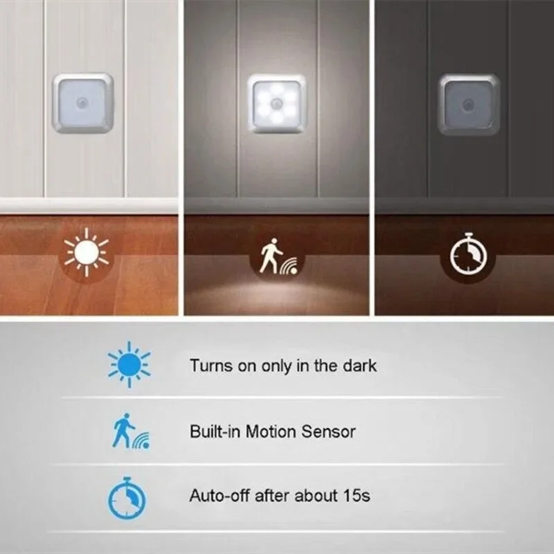 LED Night Light Smart Motion Sensor Night Light 3A Battery-powered Bedside Lamp Closet Bedroom Hallway Staircase Lighting